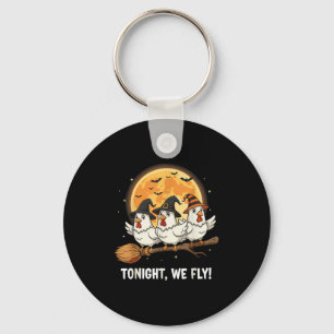 Funny Halloween Chicken Witches Broomstick Soky He Key Ring