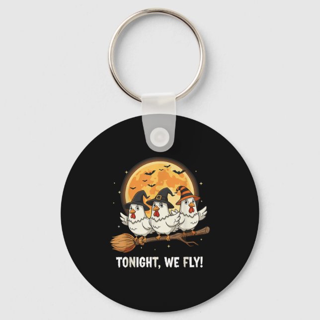 Funny Halloween Chicken Witches Broomstick Soky He Key Ring (Front)