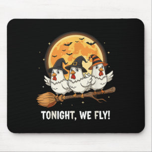 Funny Halloween Chicken Witches Broomstick Soky He Mouse Pad
