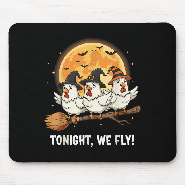 Funny Halloween Chicken Witches Broomstick Soky He Mouse Pad (Front)