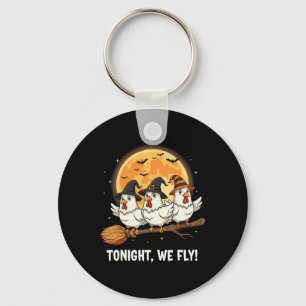 Funny Halloween Chicken Witches Broomstick Spooky Key Ring