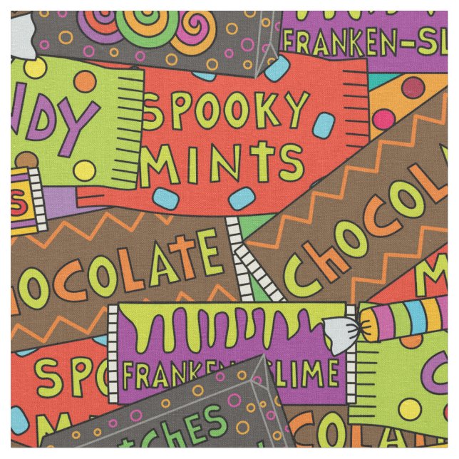 Funny Halloween Chocolate Candy Pattern Fabric (Close Up)