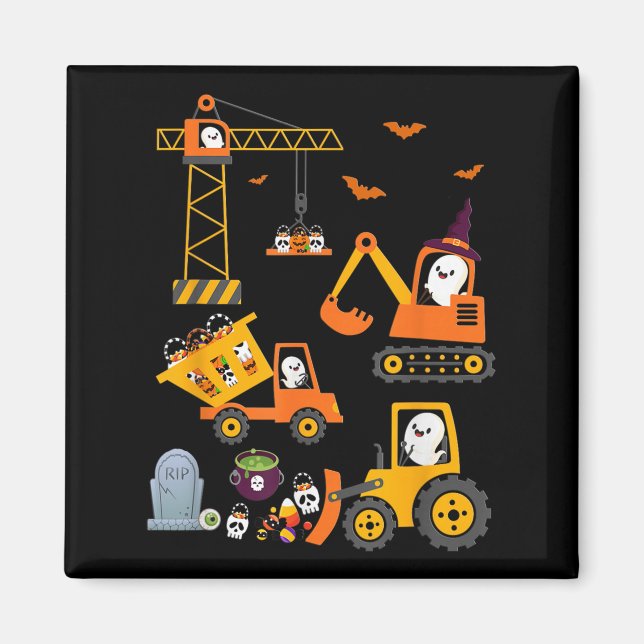 Funny Halloween Construction Trucks Pumpkin Toddle Magnet (Front)