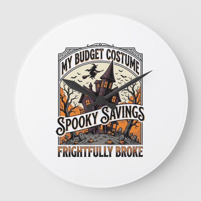 Funny Halloween Costume Broke Witch Haunted House  Large Clock (Front)
