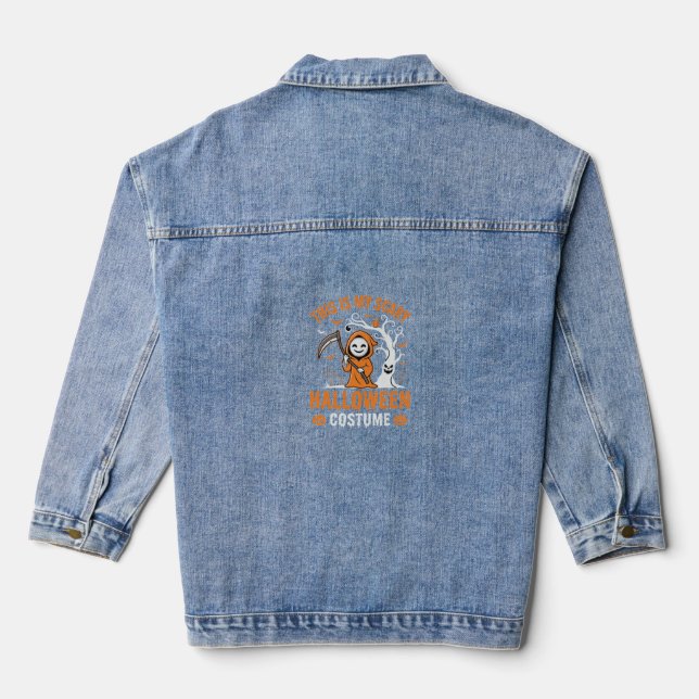 Funny Halloween Costume Grim Reaper Graveyard Desi Denim Jacket (Back)