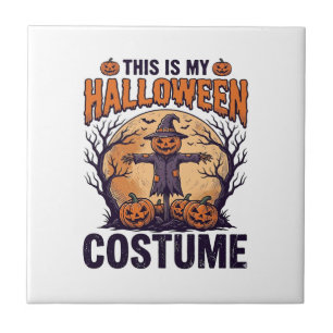Funny Halloween Costume Pumpkin Witch Shirt Design Tile