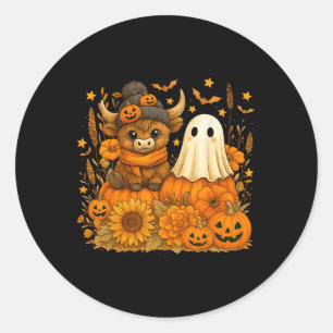 Funny Halloween Cow Ghost Spooky Autumn Pumpkin Classic Round Sticker