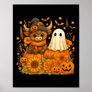 Funny Halloween Cow Ghost Spooky Autumn Pumpkin Poster