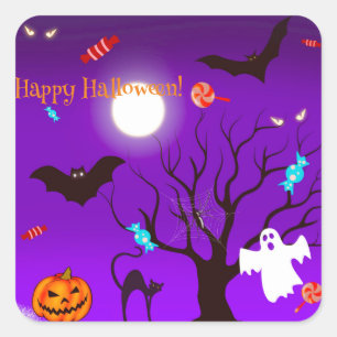 Funny Halloween creatures and candies Square Sticker