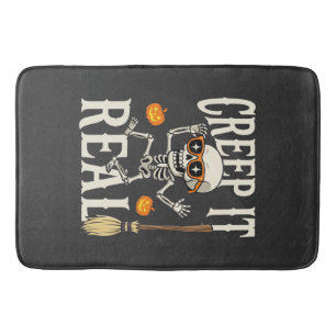 Funny Halloween Creep It Real Dancing Skeleton Des Bath Mat