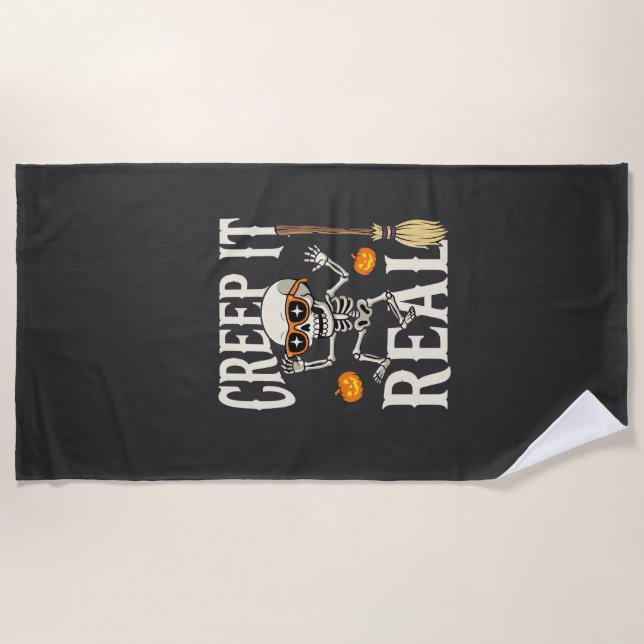 Funny Halloween Creep It Real Dancing Skeleton Des Beach Towel (Front)