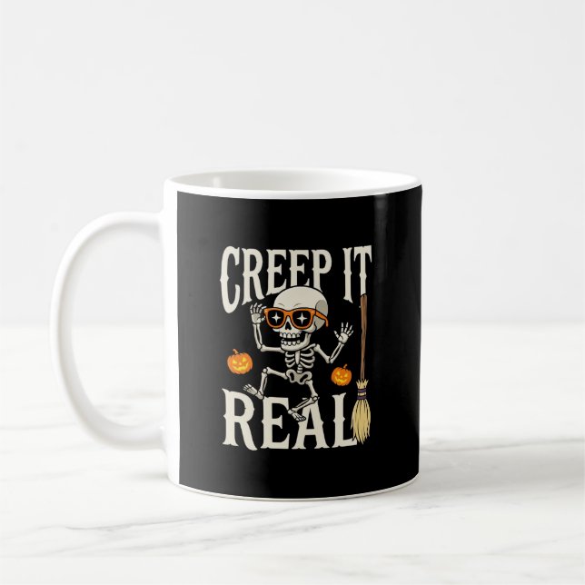 Funny Halloween Creep It Real Dancing Skeleton Des Coffee Mug (Left)