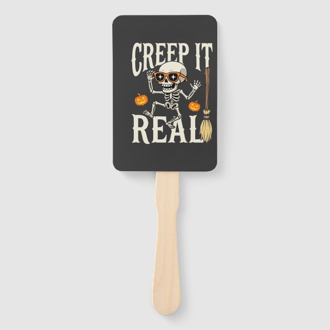 Funny Halloween Creep It Real Dancing Skeleton Des Hand Fan (Front)