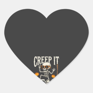 Funny Halloween Creep It Real Dancing Skeleton Des Heart Sticker