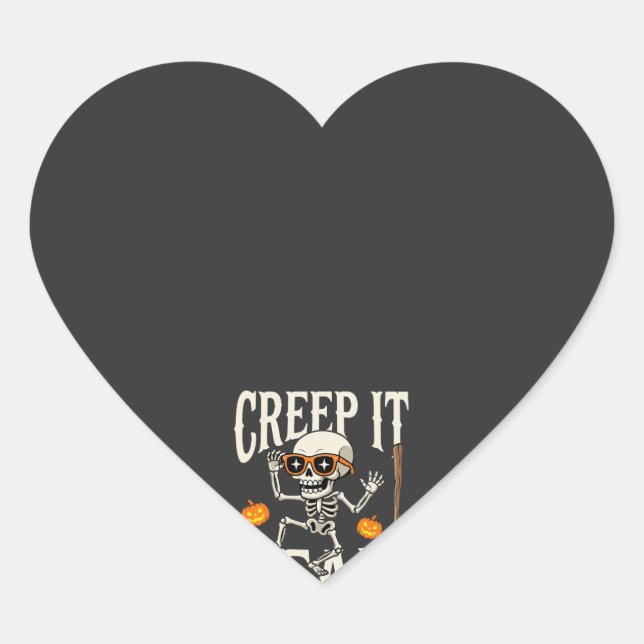 Funny Halloween Creep It Real Dancing Skeleton Des Heart Sticker (Front)