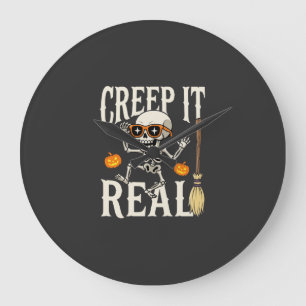 Funny Halloween Creep It Real Dancing Skeleton Des Large Clock