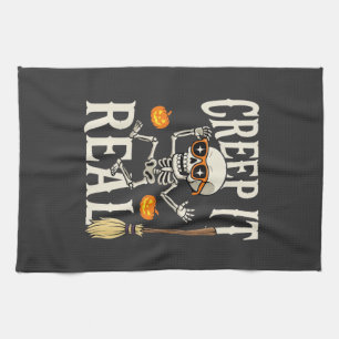 Funny Halloween Creep It Real Dancing Skeleton Des Tea Towel