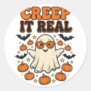 Funny Halloween Creep It Real Retro Ghost Sticker