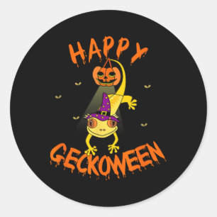 Funny Halloween Cute Crested Eyelash Gecko Pumpkin Classic Round Sticker
