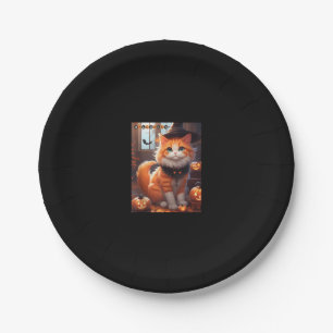 Funny Halloween Cute Orange Cat with Wizard Hat Ba Paper Plate