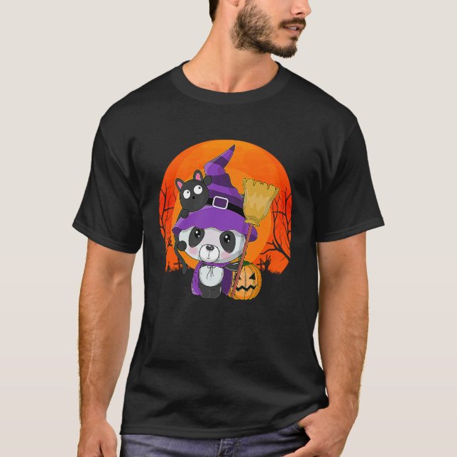 Funny Halloween Cute Panda Kitty Cat Witch Costume T-Shirt (Front)