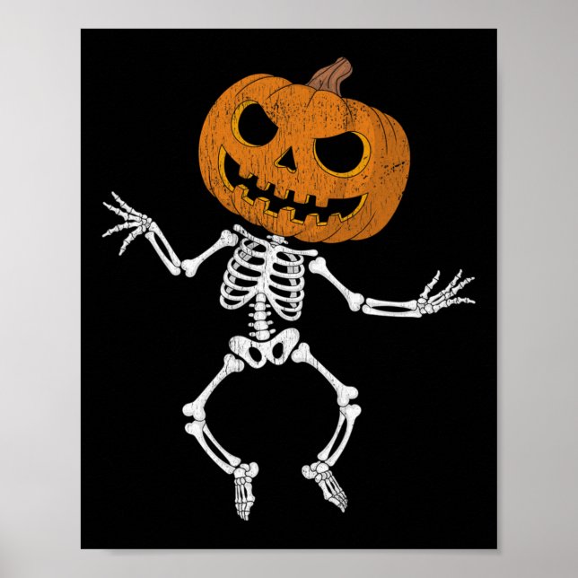 Funny Halloween Cute Skeleton Pumpkin Skull Dabbin Poster (Front)
