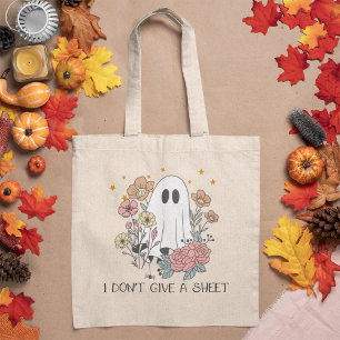 Funny Halloween Cute Vintage Ghost & Flowers Tote Bag