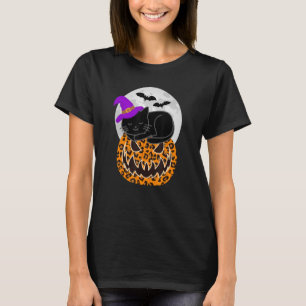 Funny Halloween Cute Witch Cat Leopard Pumpkin Wom T-Shirt