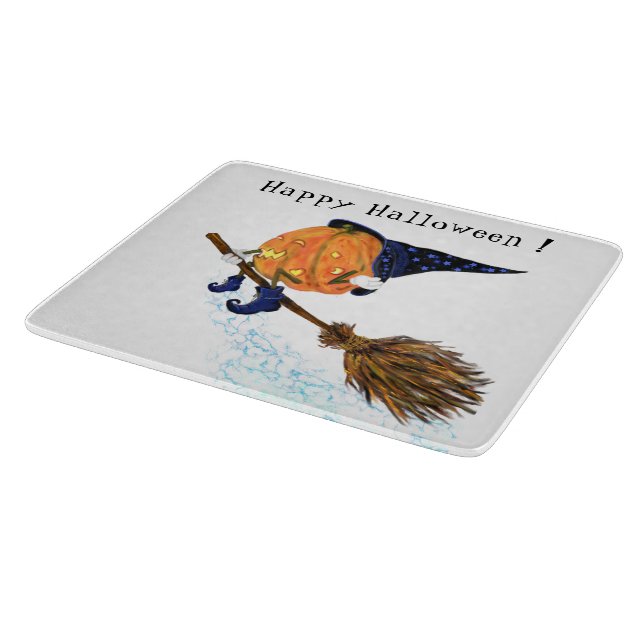 Funny Halloween Cutting Board Witch Pumpkin Flying (Corner)
