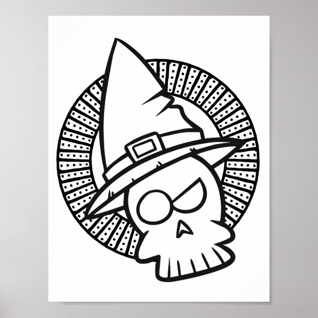 Funny Halloween Cynical Skull Colouring Page Poster (Front)