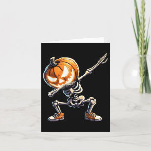 Funny Halloween Dabbing Skeleton With Pumpkin Head Card