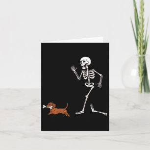 Funny Halloween Dachshund And Skeleton Card