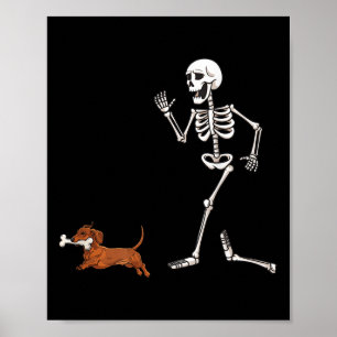 Funny Halloween Dachshund And Skeleton Poster