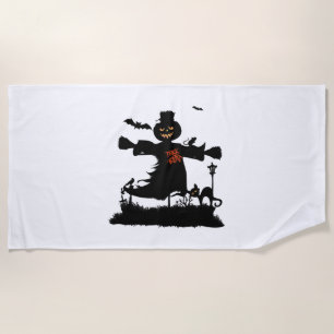 Funny halloween design with scarecrow beach towel