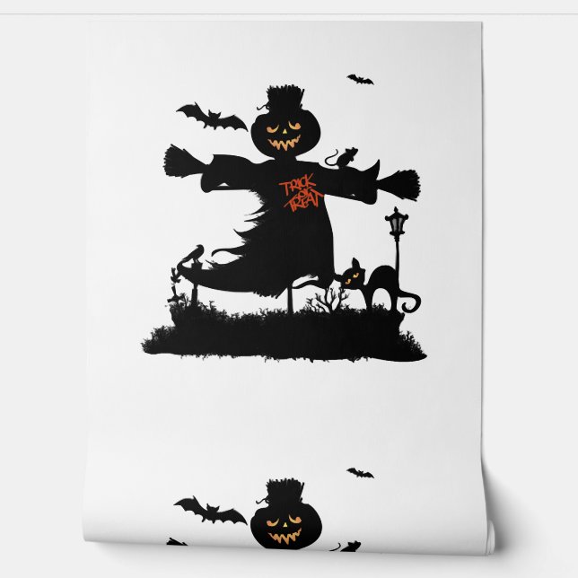 Funny halloween design with scarecrow wallpaper (Unrolling)