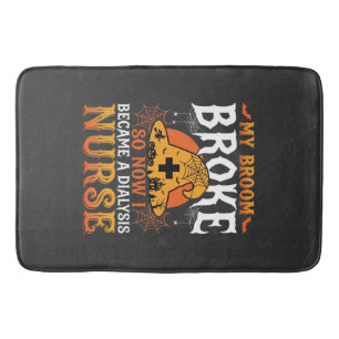 Funny Halloween Dialysis Nurse Witch Broom Design Bath Mat