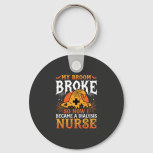 Funny Halloween Dialysis Nurse Witch Broom Design Key Ring
