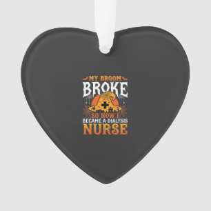 Funny Halloween Dialysis Nurse Witch Broom Design Ornament