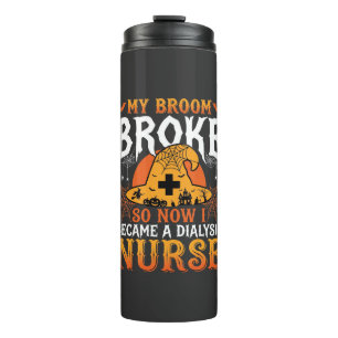 Funny Halloween Dialysis Nurse Witch Broom Design Thermal Tumbler