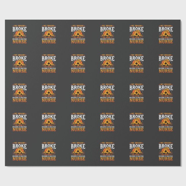 Funny Halloween Dialysis Nurse Witch Broom Design Wrapping Paper (Flat)