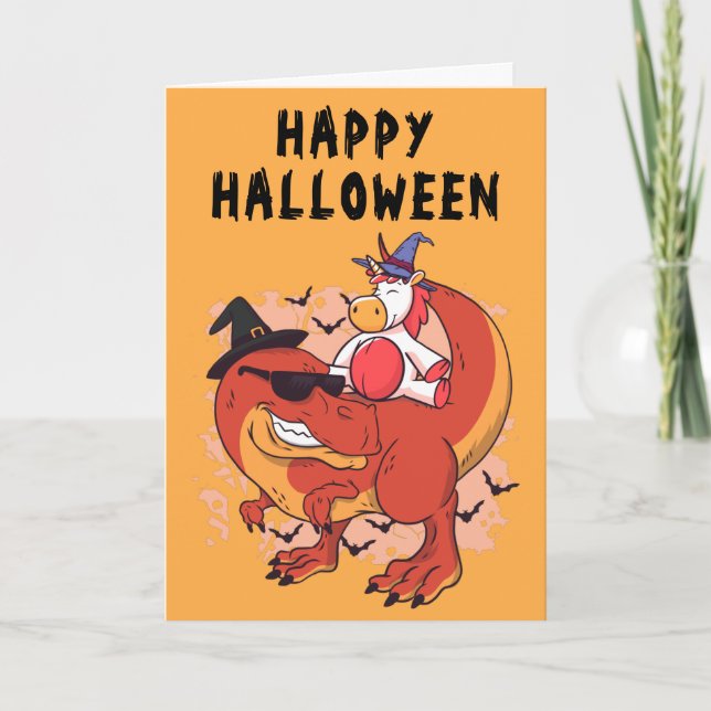 Funny Halloween Dinosaur Cute Unicorn Card (Front)