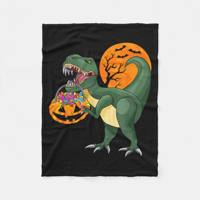 Funny Halloween Dinosaur Pumpkin Y T Rex Boys Kids Fleece Blanket (Front)