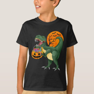 Funny Halloween Dinosaur Pumpkin Y T Rex Boys Kids T-Shirt