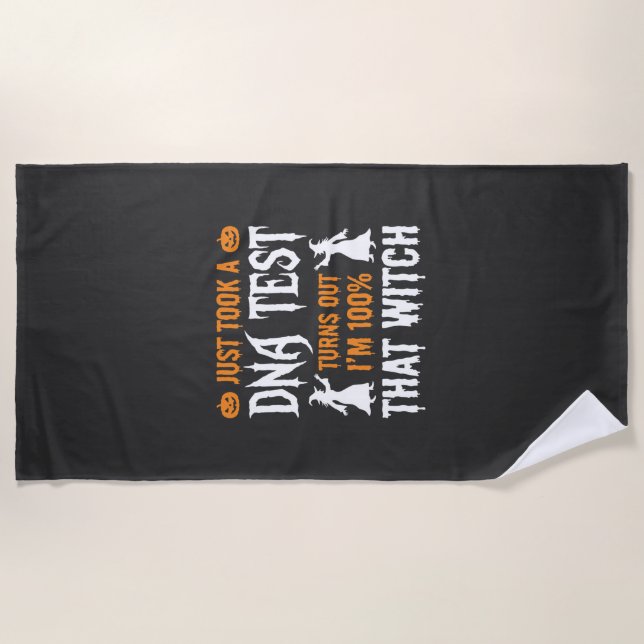 Funny Halloween DNA Test Witch Graphic Beach Towel (Front)