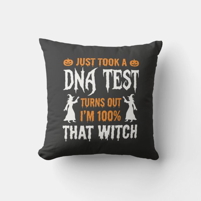 Funny Halloween DNA Test Witch Graphic Cushion (Front)
