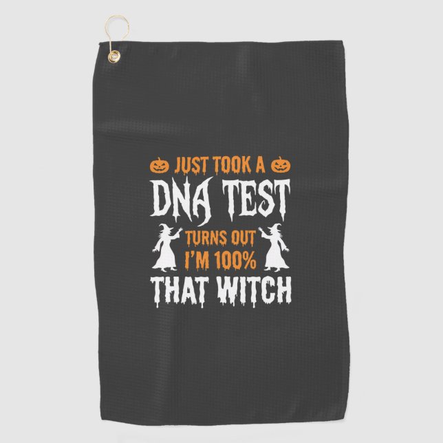 Funny Halloween DNA Test Witch Graphic Golf Towel (Front)