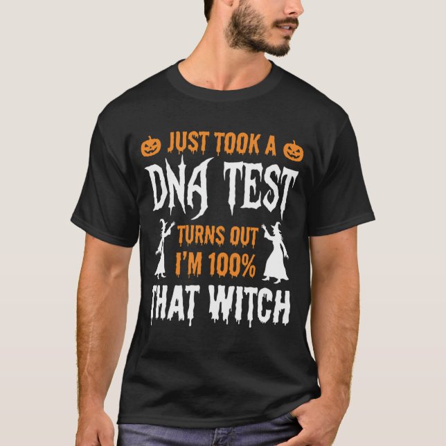 Funny Halloween DNA Test Witch Graphic T-Shirt (Front)