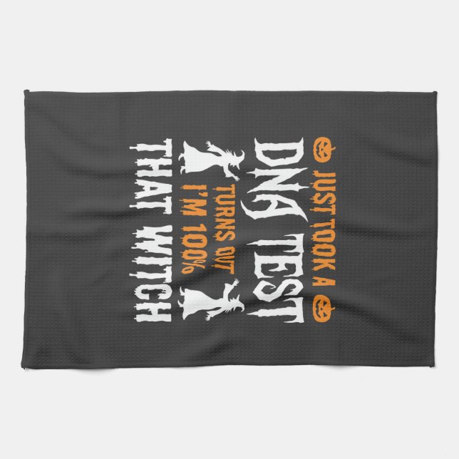 Funny Halloween DNA Test Witch Graphic Tea Towel (Horizontal)