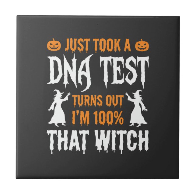 Funny Halloween DNA Test Witch Graphic Tile (Front)