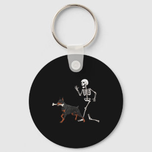 Funny Halloween Doberman Nscher And Skeleton  Key Ring
